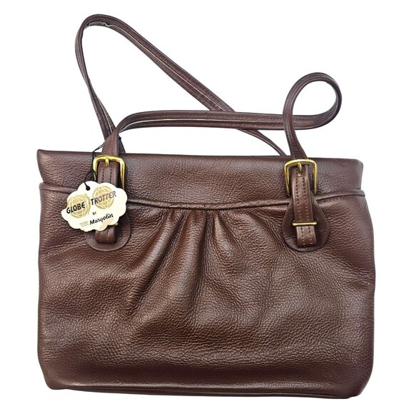 Vintage Globe Trotter Margolin Brown Leather Tote Purse Double Handles - Picture 1 of 16